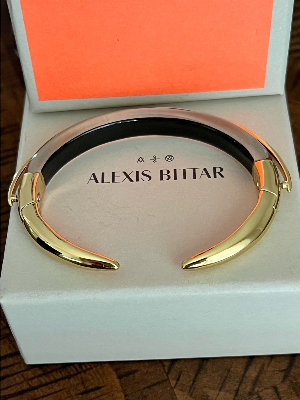 Alexis Bittar Orbital Lucite Dark Grey Black & Golden Bangle Bracelet - Picture 8 of 17